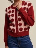 Handmade Rose Applique Knit Cardigan
