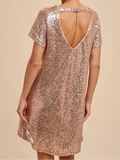 Sequin Low Back Mini Dress- Rose Gold