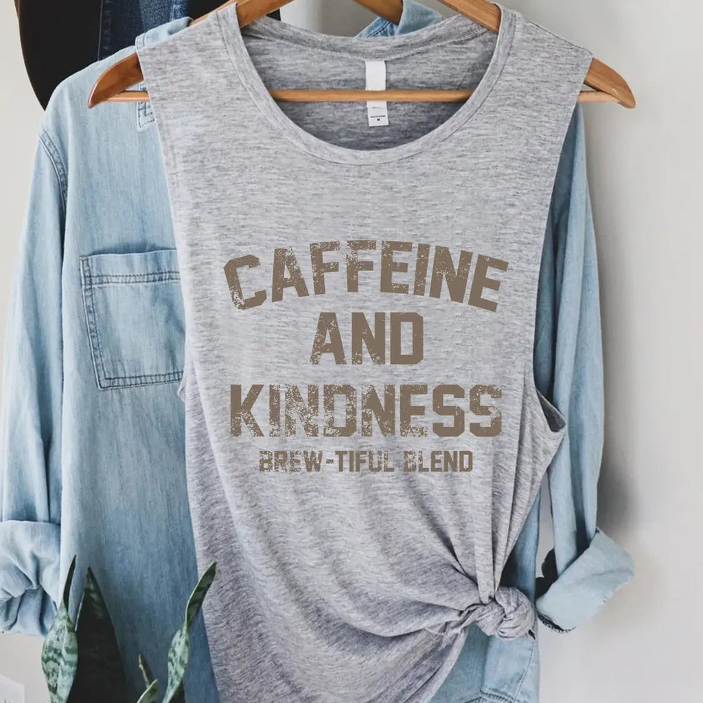 Caffeine & Kindness Jersey Tank Top (Heather Gray)