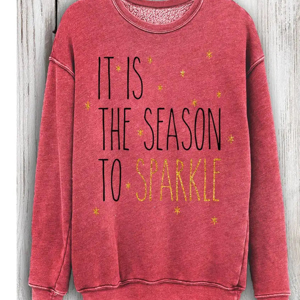 It Is the Season to Sparkle Glitter Mineral Sweatshirt in Red