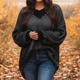 Oversized Two Tone Textured V Neck Sweater Top