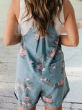 Floral Print Short Overalls