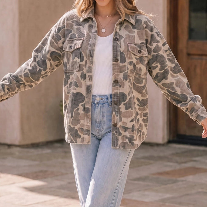 Camo Patterned Corduroy Jacket
