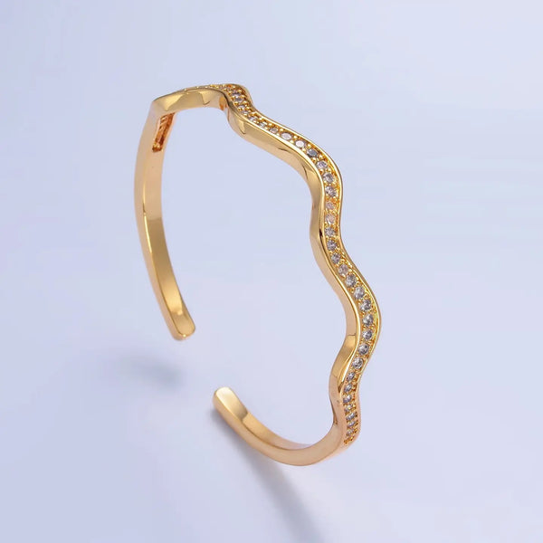 24K Gold Filled Micro Paved Wave Cuff Bracelet