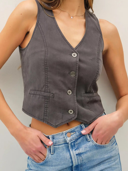 Classic Cut Button Up Tencel Vest
