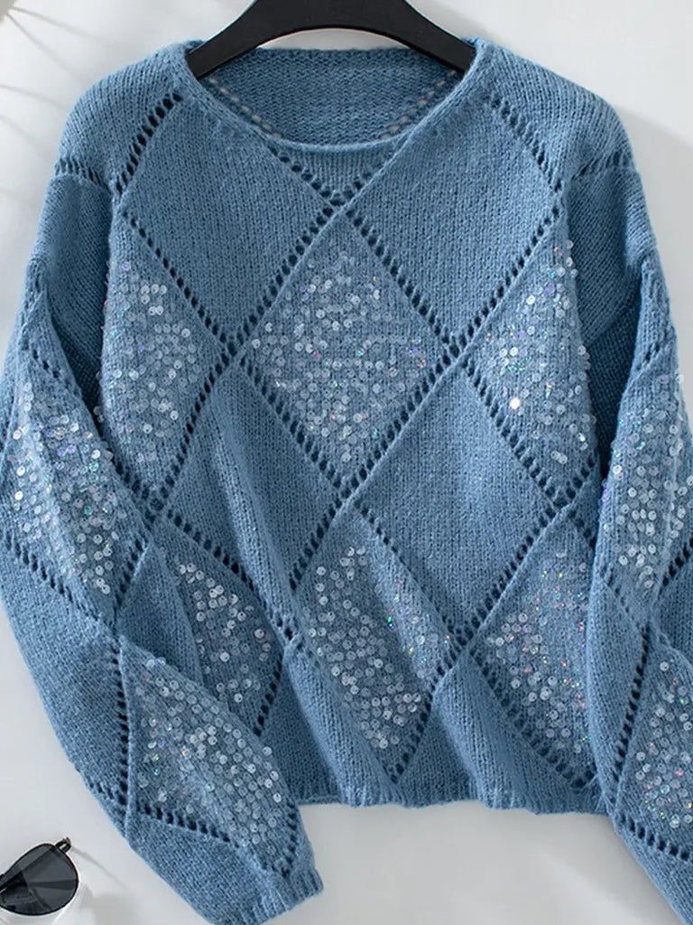 Pullover hollow sequin knit sweater