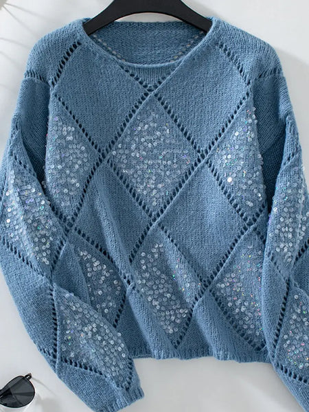 Pullover hollow sequin knit sweater