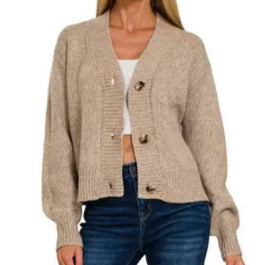 Three Button Sweater Cardigan- Cocoa