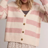 Striped Button Front V-Neck Cardigan Sweater