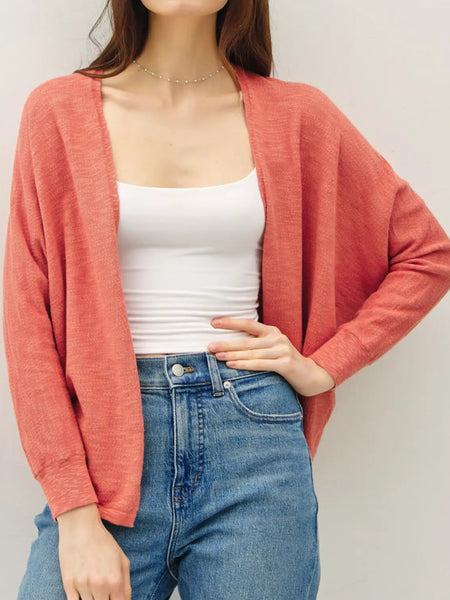 Open Front Dolman Sleeve Slub Cardigan in Poppy