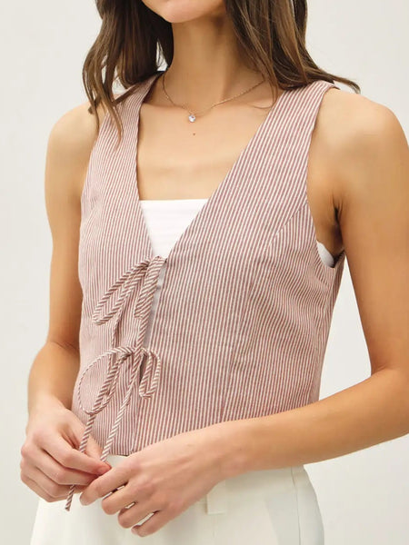 Pinstriped Cotton Vest Top in Brick
