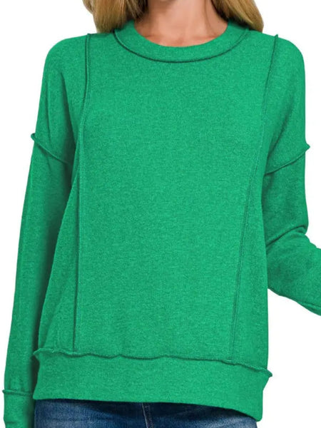 Brushed Drop Shoulder Sweater in Kelly Green