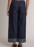 Pinstripe High Rise Wide Leg Cuffed Denim Jeans