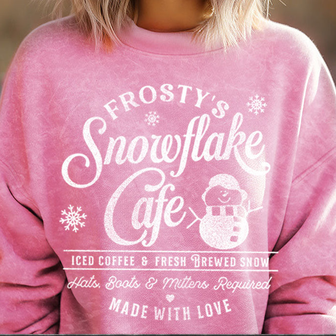 Frostys Snowflake Cafe Mineral Graphic Sweatshirt in Pink