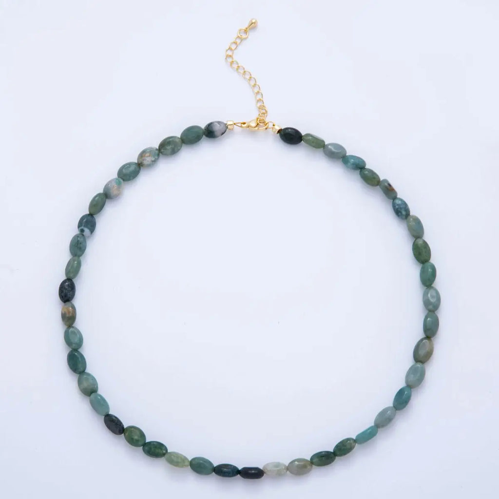 18K Gold Filled Green Aventurine Oval Gemstone Bead Necklace