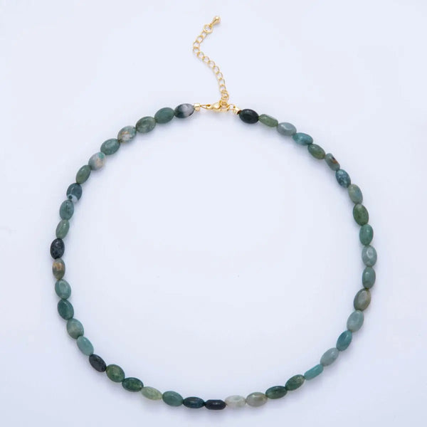 18K Gold Filled Green Aventurine Oval Gemstone Bead Necklace