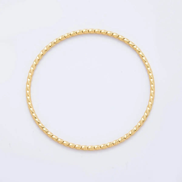 Gold Stainless Steel Twisted Rope Round Bangle Bracelet