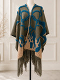 Olive Boho 3D Textured Abstract Fringe Ruana Cardigan