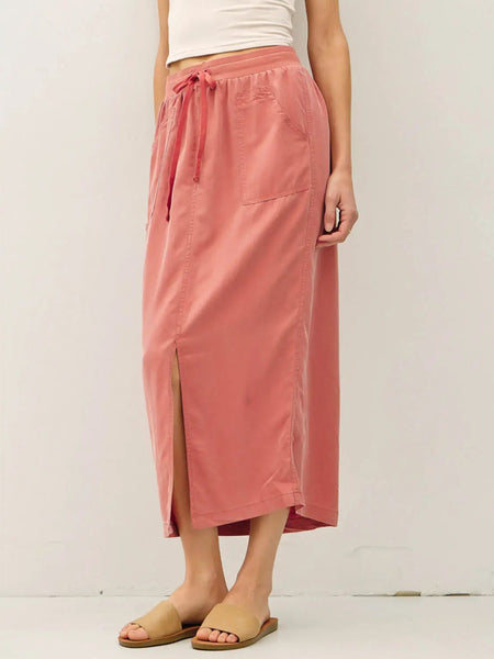 Tencel A-Line Midi Skirt with Elastic Waist in Poppy