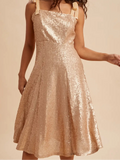 Flare Sequin Dress in Champagne