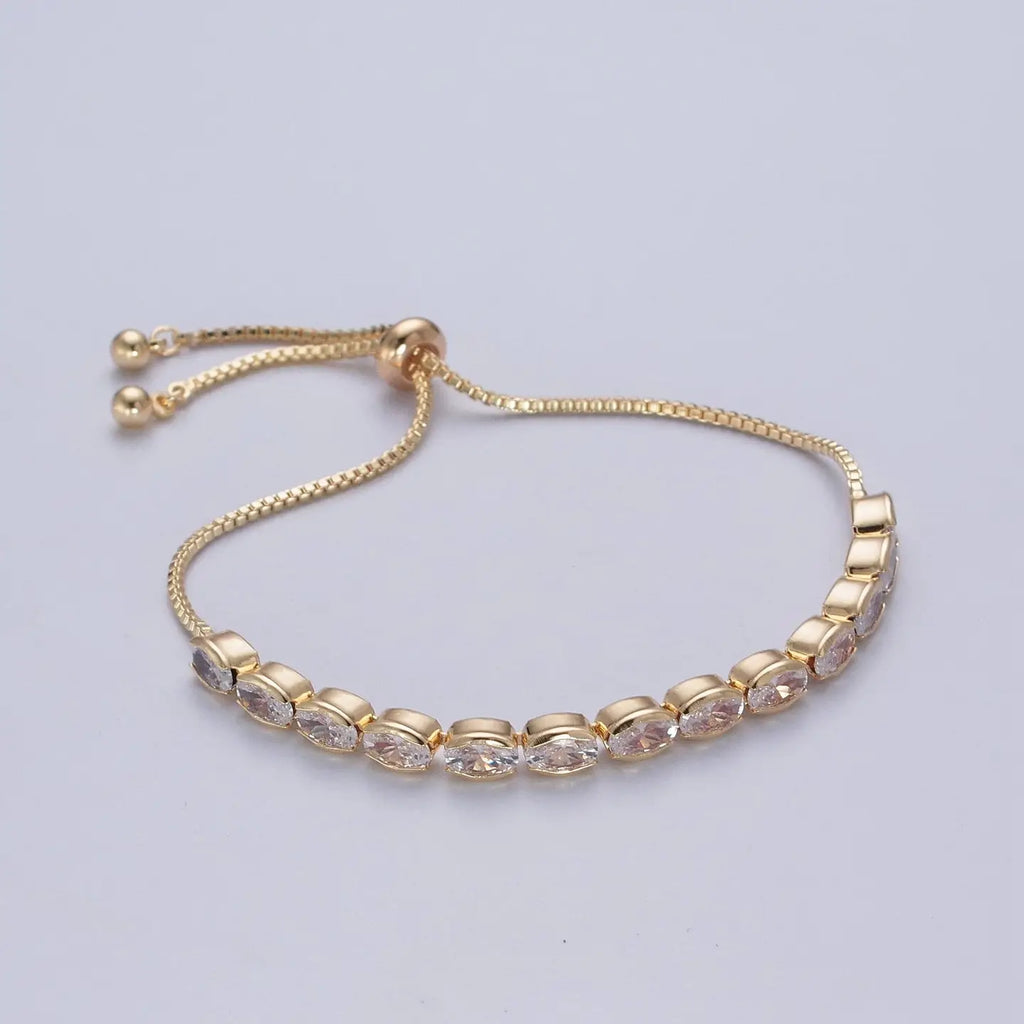 24K Gold Filled Clear Oval Cubic Zirconia Adjustable Bracelet