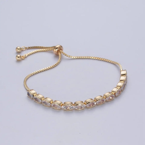 24K Gold Filled Clear Oval Cubic Zirconia Adjustable Bracelet