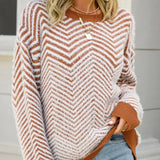 Long Sleeve Brown Striped Pullover Sweater