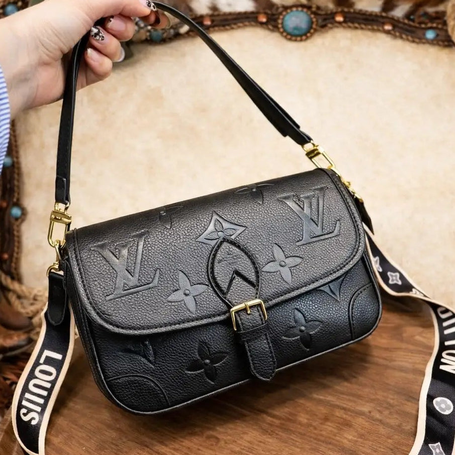 Black LV Upcycled Designer Crossbody Bag