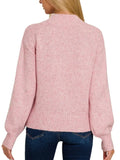 Three Button Sweater Cardigan- Rose Pink