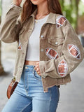 Cropped Corduroy Sequin Football Jacket